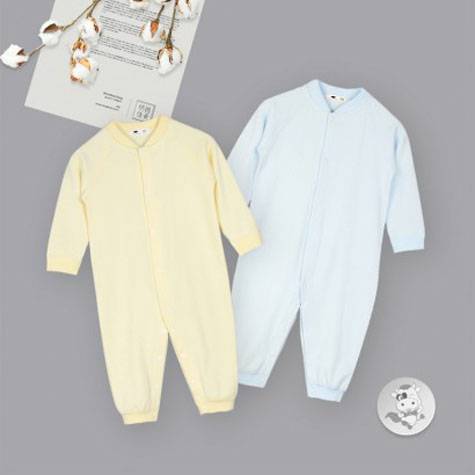 [2 조각] Verantwortung 남녀아기유기농면조각잠옷홈서비스등산정장유럽우아한단색파란색 + 노란색