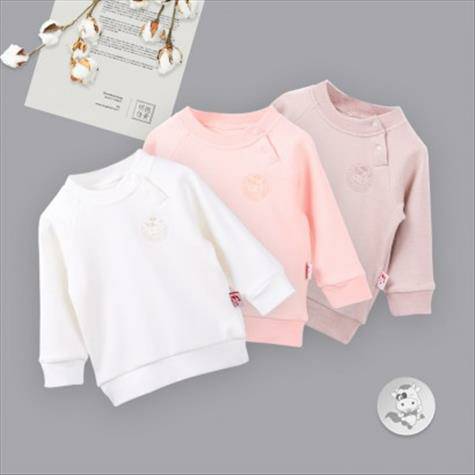 [3 개] Verantwortung 남녀아기유기농면긴소매셔츠활력단색커피색상 + 핑크 + 화이트