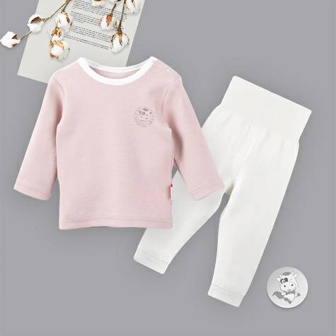 [2 피스] Verantwortung 남녀아기유기면긴소매바닥셔츠클래식간단한커피색 + 높은허리배꼽바지유럽간단한단색원래흰색