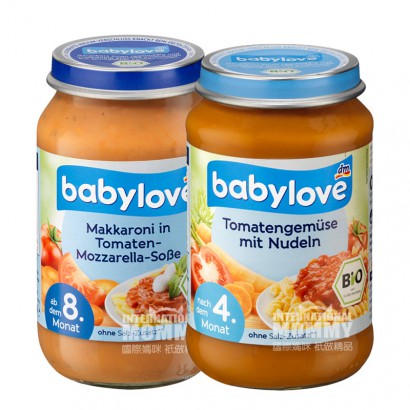 [4 팩] Babylove 독일토마토소스이탈리아마카로니퓌레 8 개월이상 * 2 + 당근토마토국수퓌레 4 개월이상 * 2 해외버전